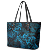 New Zealand Tuatara Leather Tote Bag Aotearoa Maori Clematis Flowers - Blue