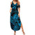 New Zealand Tuatara Summer Maxi Dress Aotearoa Maori Clematis Flowers - Blue