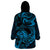 New Zealand Tuatara Wearable Blanket Hoodie Aotearoa Maori Clematis Flowers - Blue