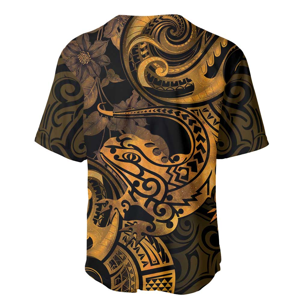 New Zealand Tuatara Baseball Jersey Aotearoa Maori Clematis Flowers - Gold