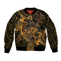 New Zealand Tuatara Bomber Jacket Aotearoa Maori Clematis Flowers - Gold LT14 Unisex Gold - Polynesian Pride