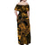 New Zealand Tuatara Family Matching Off Shoulder Maxi Dress and Hawaiian Shirt Aotearoa Maori Clematis Flowers - Gold