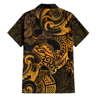 New Zealand Tuatara Family Matching Puletasi and Hawaiian Shirt Aotearoa Maori Clematis Flowers - Gold LT14 - Polynesian Pride