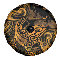 New Zealand Tuatara Spare Tire Cover Aotearoa Maori Clematis Flowers - Gold