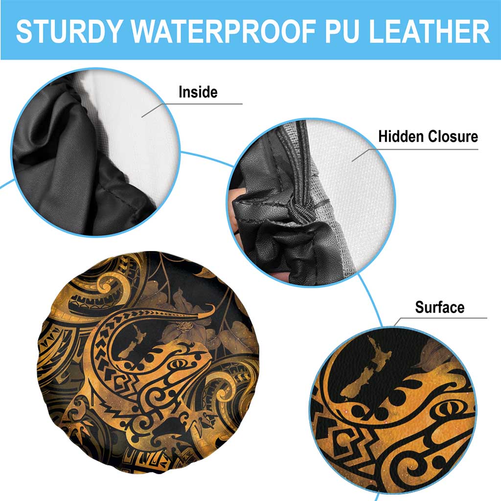 New Zealand Tuatara Spare Tire Cover Aotearoa Maori Clematis Flowers - Gold