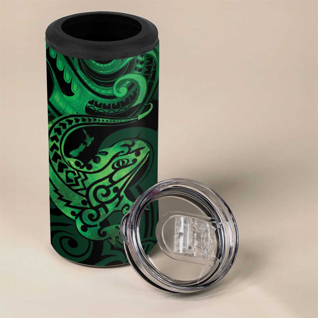 New Zealand Tuatara 4 in 1 Can Cooler Tumbler Aotearoa Maori Clematis Flowers - Green LT14 - Polynesian Pride