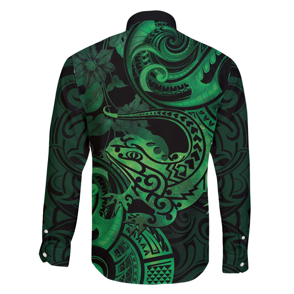 New Zealand Tuatara Family Matching Mermaid Dress and Hawaiian Shirt Aotearoa Maori Clematis Flowers - Green LT14 - Polynesian Pride