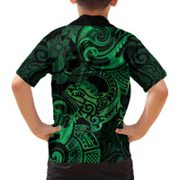 New Zealand Tuatara Family Matching Puletasi and Hawaiian Shirt Aotearoa Maori Clematis Flowers - Green LT14 - Polynesian Pride