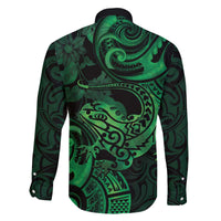 New Zealand Tuatara Family Matching Puletasi and Hawaiian Shirt Aotearoa Maori Clematis Flowers - Green LT14 - Polynesian Pride
