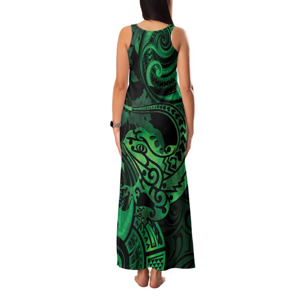 New Zealand Tuatara Family Matching Tank Maxi Dress and Hawaiian Shirt Aotearoa Maori Clematis Flowers - Green
