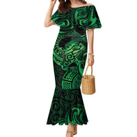 New Zealand Tuatara Mermaid Dress Aotearoa Maori Clematis Flowers - Green LT14 Women Green - Polynesian Pride