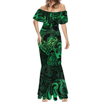 New Zealand Tuatara Mermaid Dress Aotearoa Maori Clematis Flowers - Green LT14 - Polynesian Pride