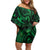 New Zealand Tuatara Off Shoulder Short Dress Aotearoa Maori Clematis Flowers - Green