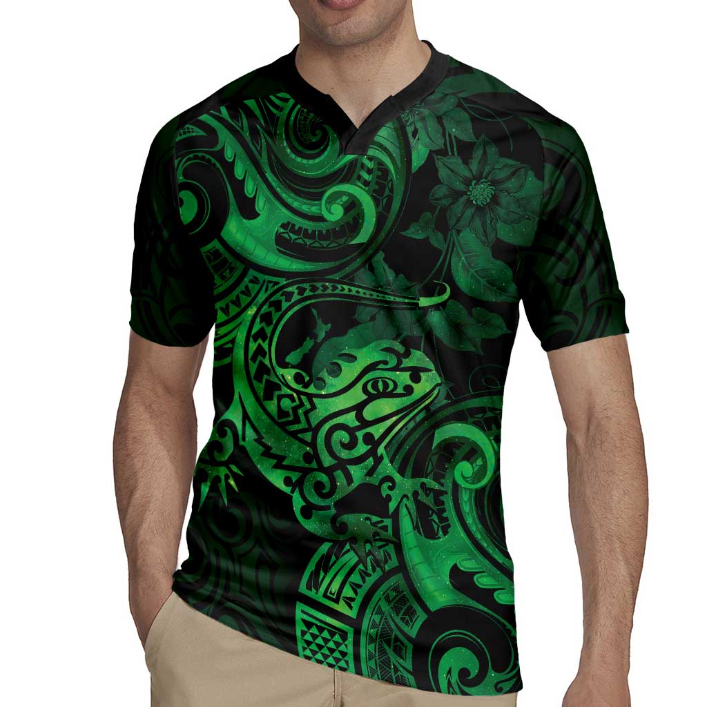 New Zealand Tuatara Rugby Jersey Aotearoa Maori Clematis Flowers - Green