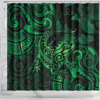 New Zealand Tuatara Shower Curtain Aotearoa Maori Clematis Flowers - Green