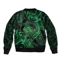 New Zealand Tuatara Sleeve Zip Bomber Jacket Aotearoa Maori Clematis Flowers - Green LT14 - Polynesian Pride