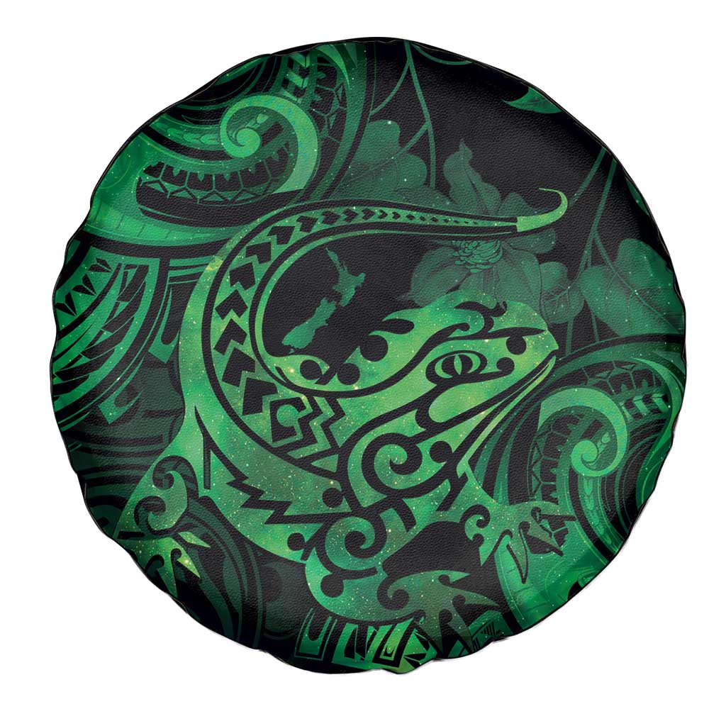 New Zealand Tuatara Spare Tire Cover Aotearoa Maori Clematis Flowers - Green
