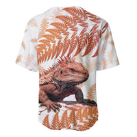 Red New Zealand Tuatara Baseball Jersey Aotearoa Sphenodon Punctatus Silver Fern