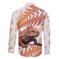 Red New Zealand Tuatara Family Matching Long Sleeve Bodycon Dress and Hawaiian Shirt Aotearoa Sphenodon Punctatus Silver Fern LT14 - Polynesian Pride