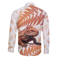 Red New Zealand Tuatara Family Matching Off The Shoulder Long Sleeve Dress and Hawaiian Shirt Aotearoa Sphenodon Punctatus Silver Fern