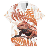 Red New Zealand Tuatara Family Matching Short Sleeve Bodycon Dress and Hawaiian Shirt Aotearoa Sphenodon Punctatus Silver Fern LT14 Dad's Shirt - Short Sleeve Red - Polynesian Pride
