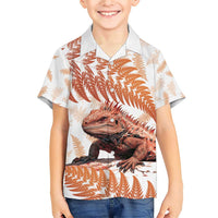 Red New Zealand Tuatara Family Matching Short Sleeve Bodycon Dress and Hawaiian Shirt Aotearoa Sphenodon Punctatus Silver Fern LT14 Son's Shirt Red - Polynesian Pride