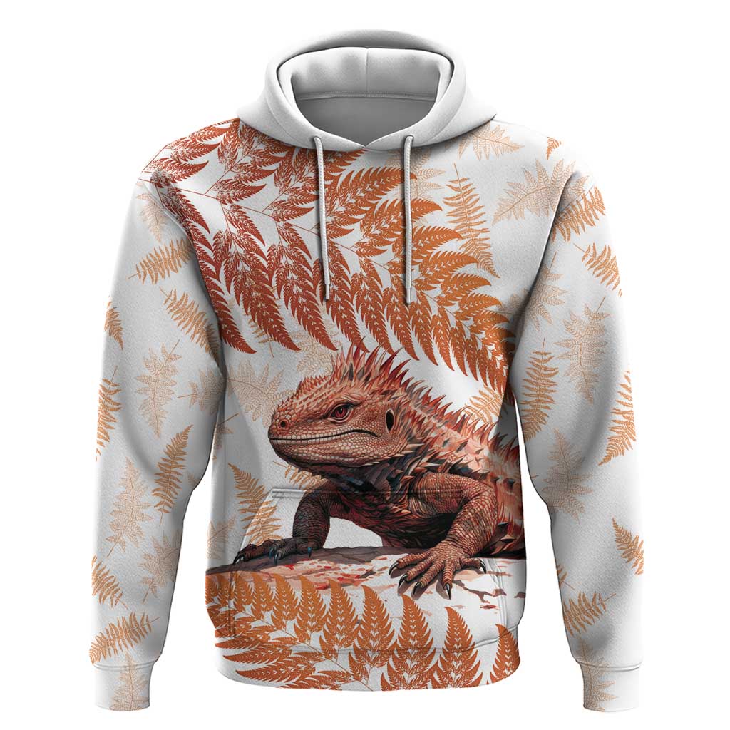 Red New Zealand Tuatara Hoodie Aotearoa Sphenodon Punctatus Silver Fern