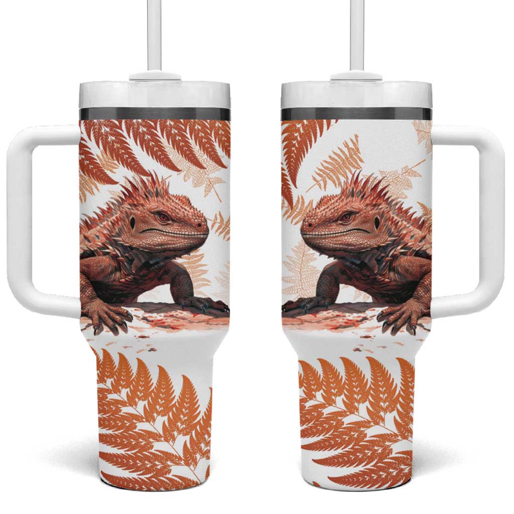 Red New Zealand Tuatara Tumbler With Handle Aotearoa Sphenodon Punctatus Silver Fern