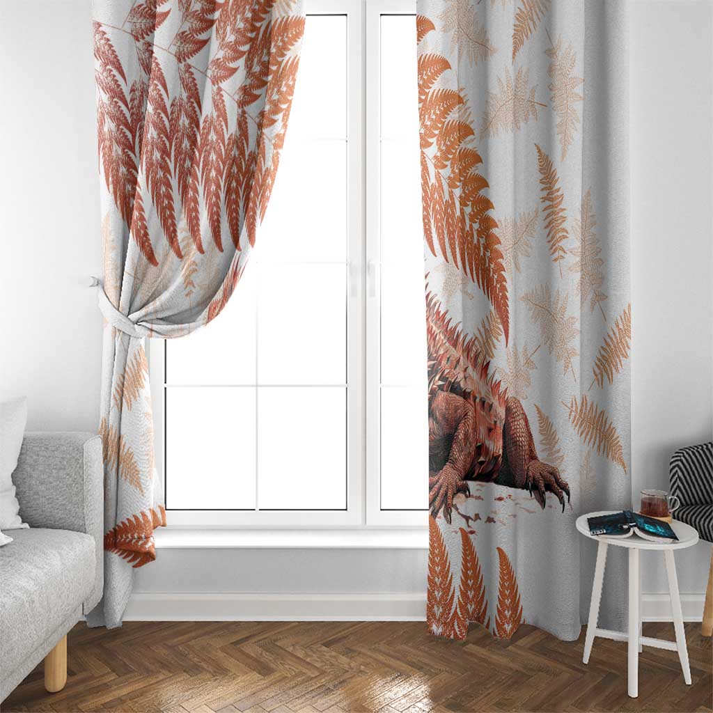 Red New Zealand Tuatara Window Curtain Aotearoa Sphenodon Punctatus Silver Fern