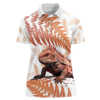 Red New Zealand Tuatara Women Polo Shirt Aotearoa Sphenodon Punctatus Silver Fern