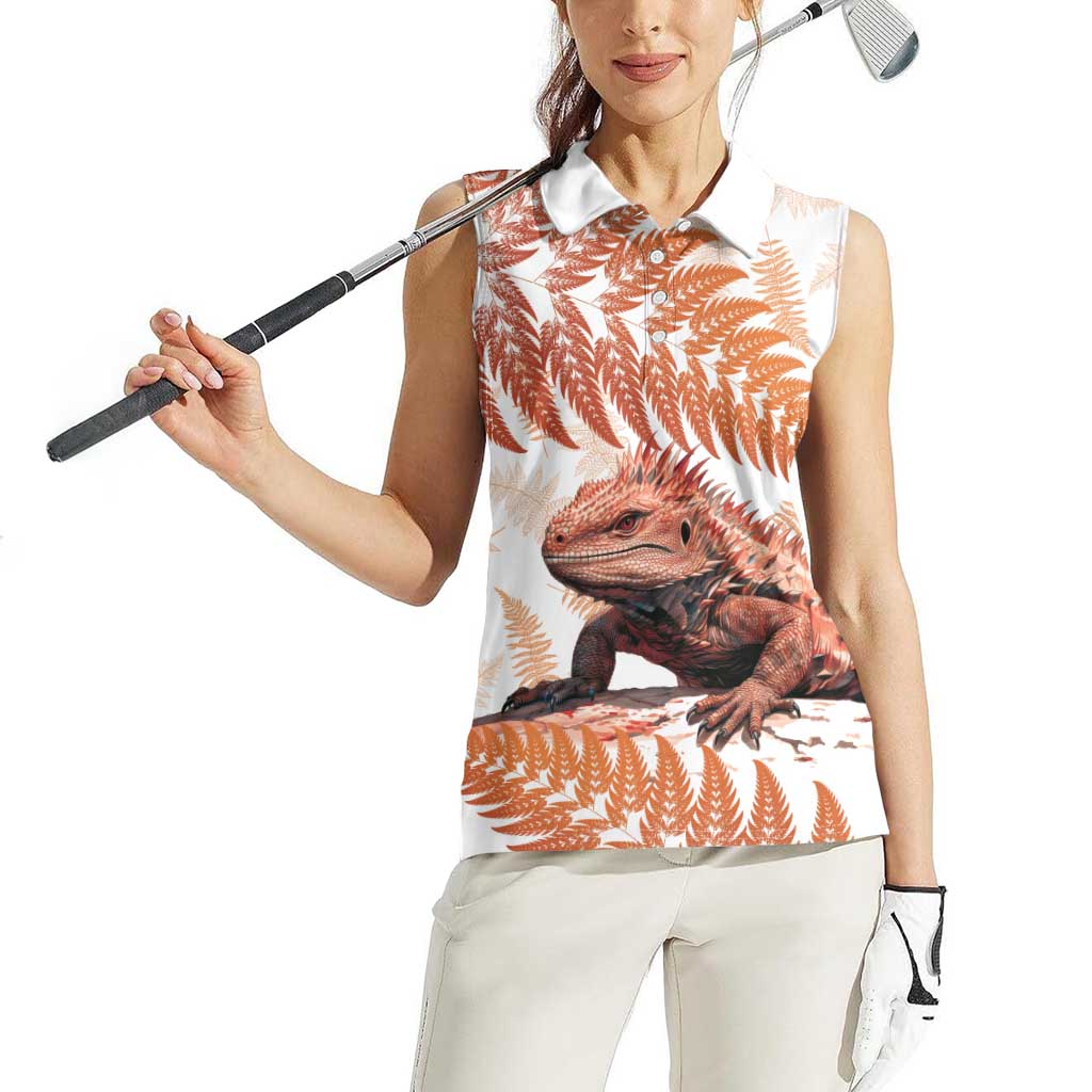 Red New Zealand Tuatara Women Sleeveless Polo Shirt Aotearoa Sphenodon Punctatus Silver Fern LT14 - Polynesian Pride