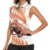 Red New Zealand Tuatara Women Sleeveless Polo Shirt Aotearoa Sphenodon Punctatus Silver Fern LT14 - Polynesian Pride