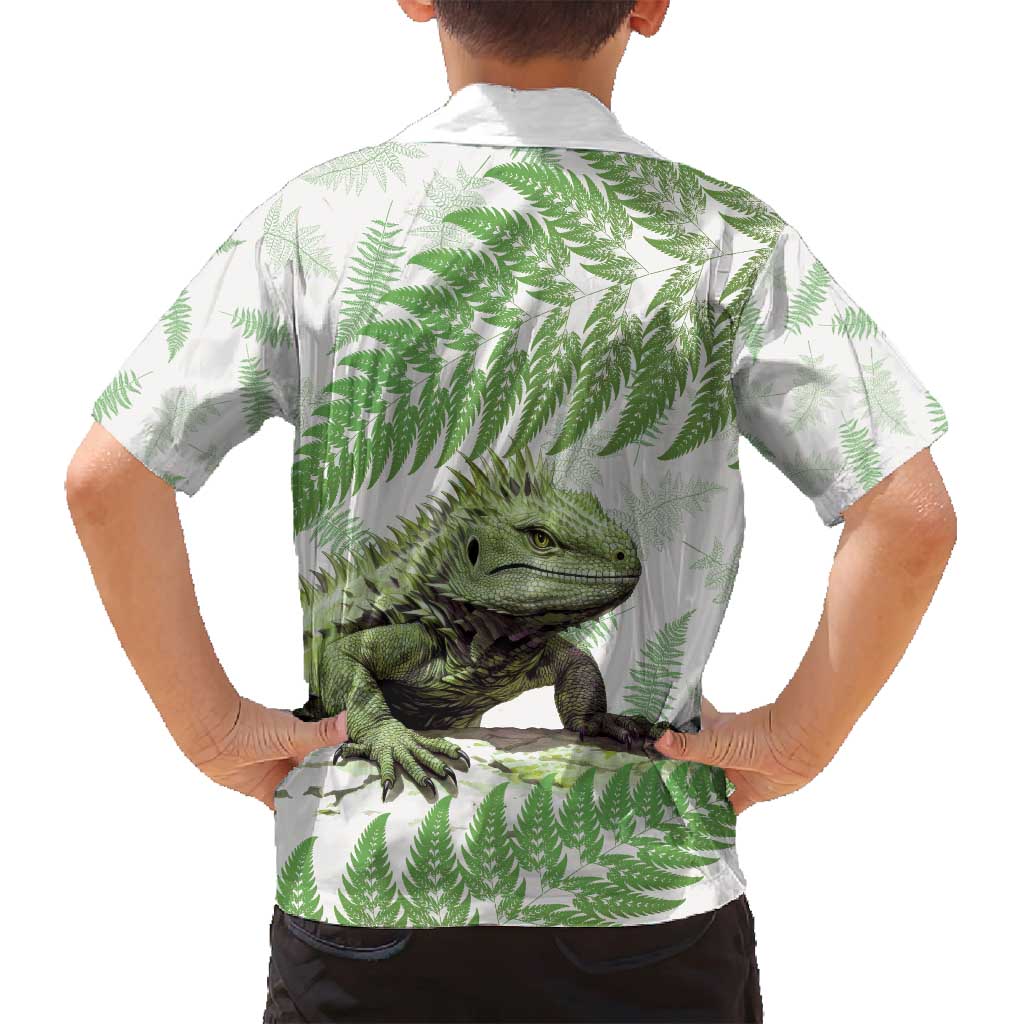 Green New Zealand Tuatara Family Matching Long Sleeve Bodycon Dress and Hawaiian Shirt Aotearoa Sphenodon Punctatus Silver Fern LT14 - Polynesian Pride