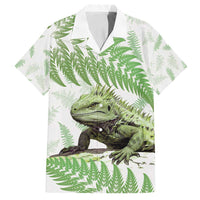 Green New Zealand Tuatara Family Matching Long Sleeve Bodycon Dress and Hawaiian Shirt Aotearoa Sphenodon Punctatus Silver Fern LT14 Dad's Shirt - Short Sleeve Green - Polynesian Pride