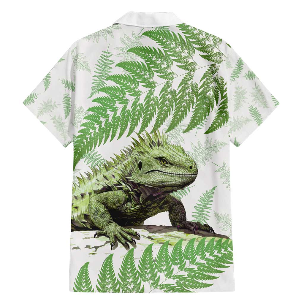 Green New Zealand Tuatara Family Matching Long Sleeve Bodycon Dress and Hawaiian Shirt Aotearoa Sphenodon Punctatus Silver Fern LT14 - Polynesian Pride