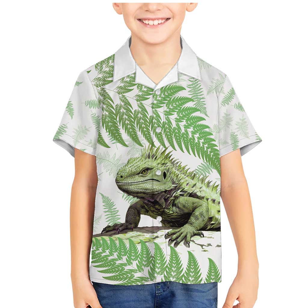 Green New Zealand Tuatara Family Matching Mermaid Dress and Hawaiian Shirt Aotearoa Sphenodon Punctatus Silver Fern LT14 Son's Shirt Green - Polynesian Pride