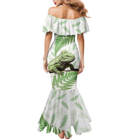 Green New Zealand Tuatara Mermaid Dress Aotearoa Sphenodon Punctatus Silver Fern LT14 - Polynesian Pride