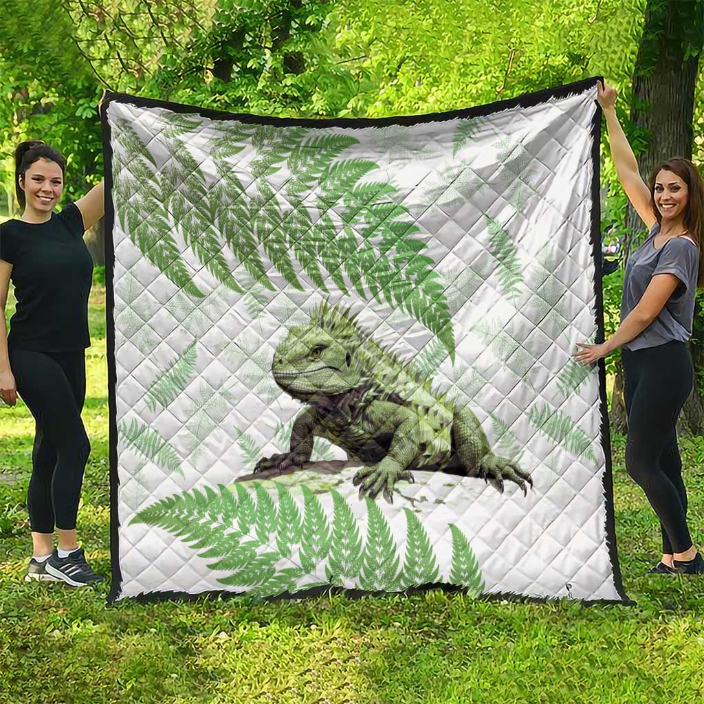 Green New Zealand Tuatara Quilt Aotearoa Sphenodon Punctatus Silver Fern LT14 - Polynesian Pride