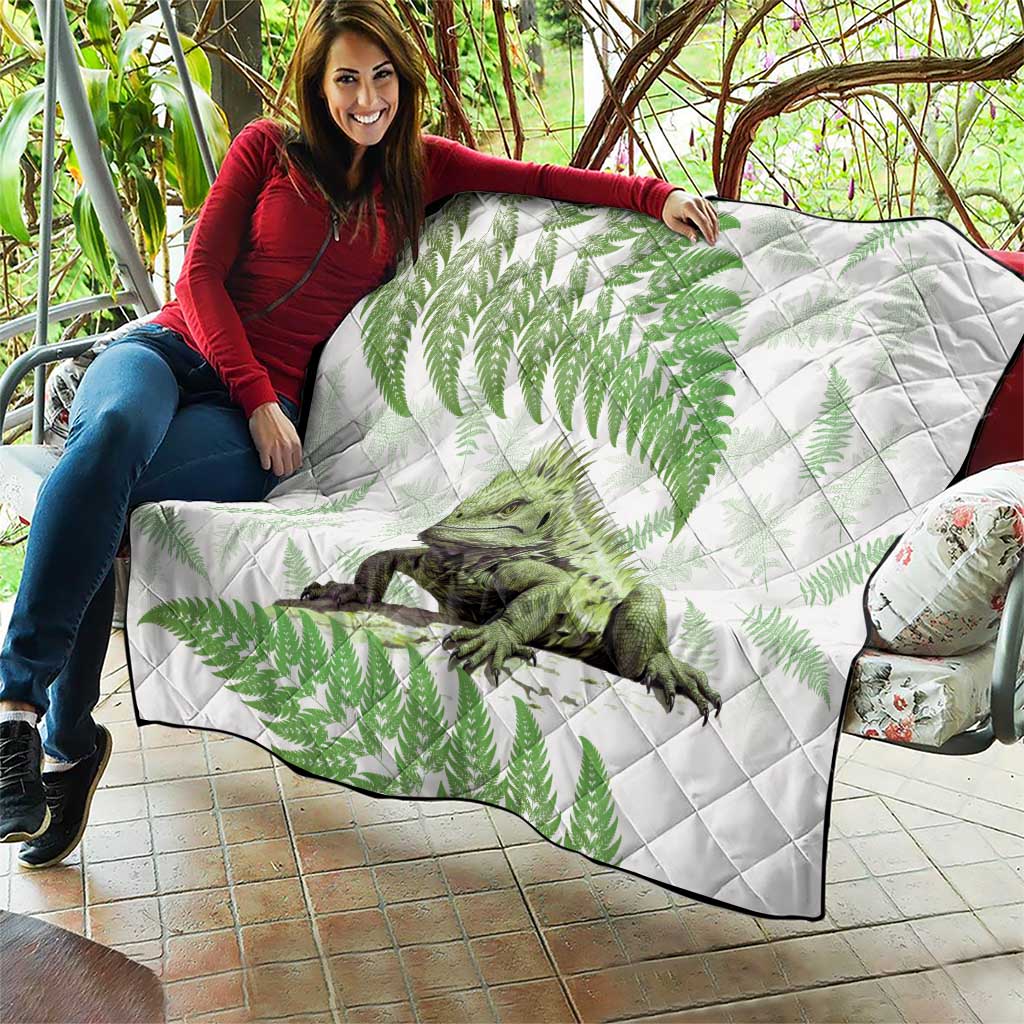 Green New Zealand Tuatara Quilt Aotearoa Sphenodon Punctatus Silver Fern LT14 - Polynesian Pride