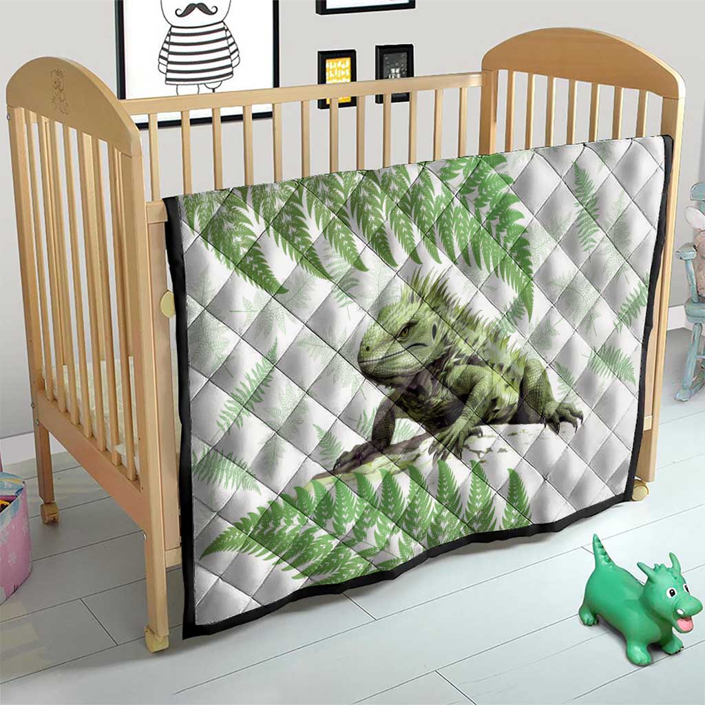 Green New Zealand Tuatara Quilt Aotearoa Sphenodon Punctatus Silver Fern LT14 - Polynesian Pride