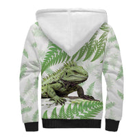 Green New Zealand Tuatara Sherpa Hoodie Aotearoa Sphenodon Punctatus Silver Fern