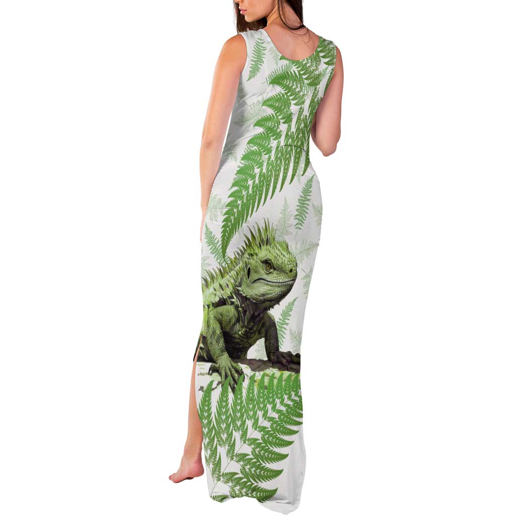 Green New Zealand Tuatara Tank Maxi Dress Aotearoa Sphenodon Punctatus Silver Fern