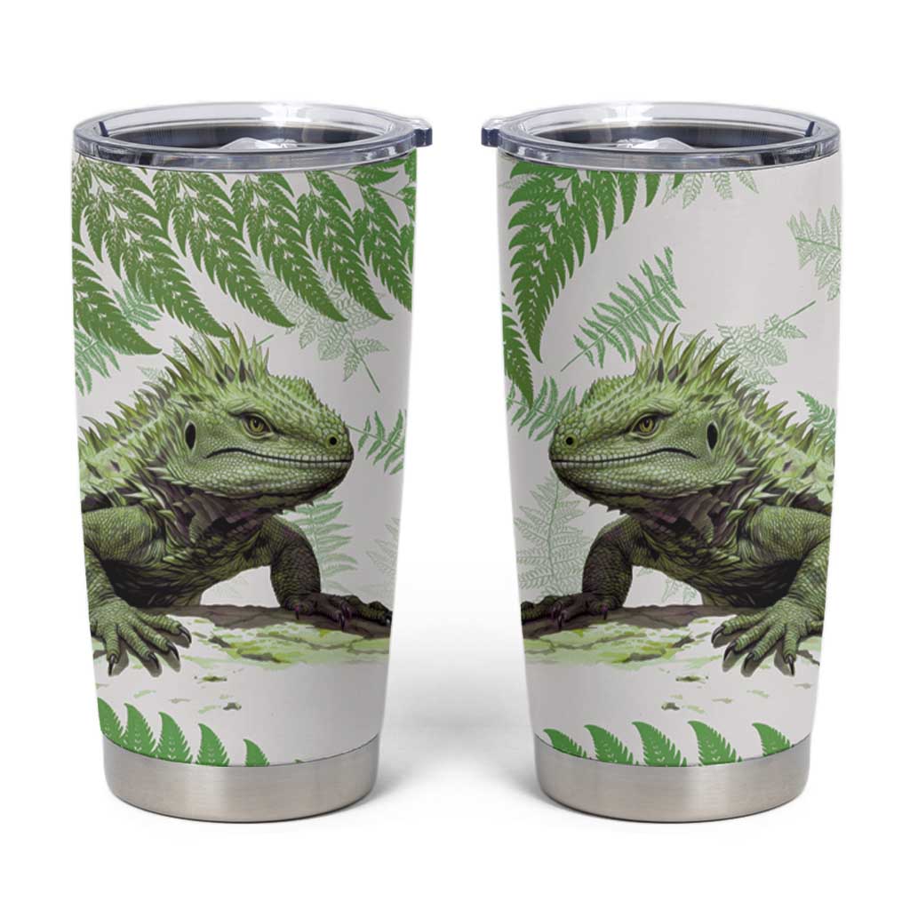 Green New Zealand Tuatara Tumbler Cup Aotearoa Sphenodon Punctatus Silver Fern