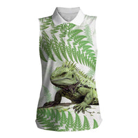 Green New Zealand Tuatara Women Sleeveless Polo Shirt Aotearoa Sphenodon Punctatus Silver Fern LT14 Female Green - Polynesian Pride