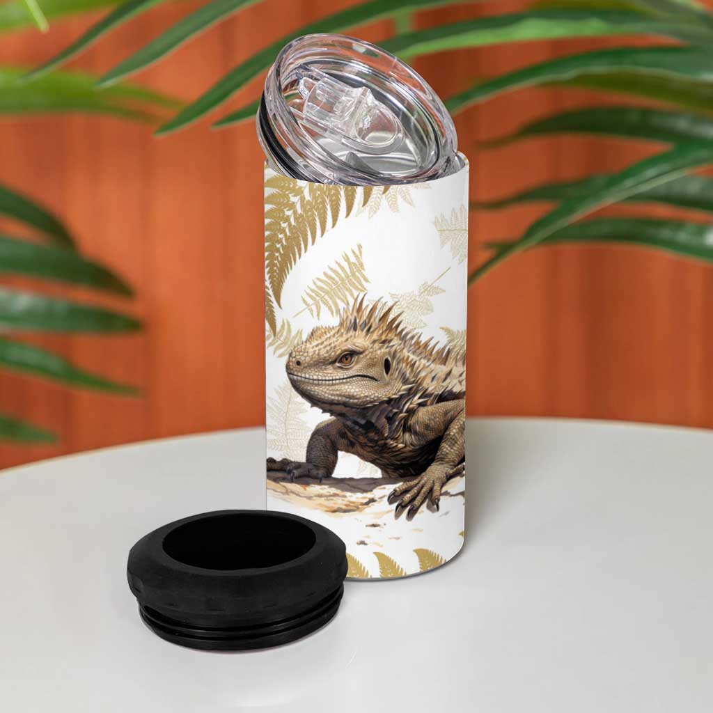 Gold New Zealand Tuatara 4 in 1 Can Cooler Tumbler Aotearoa Sphenodon Punctatus Silver Fern LT14 - Polynesian Pride