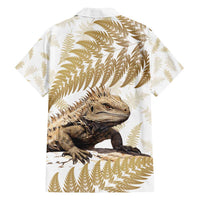 Gold New Zealand Tuatara Family Matching Long Sleeve Bodycon Dress and Hawaiian Shirt Aotearoa Sphenodon Punctatus Silver Fern LT14 - Polynesian Pride