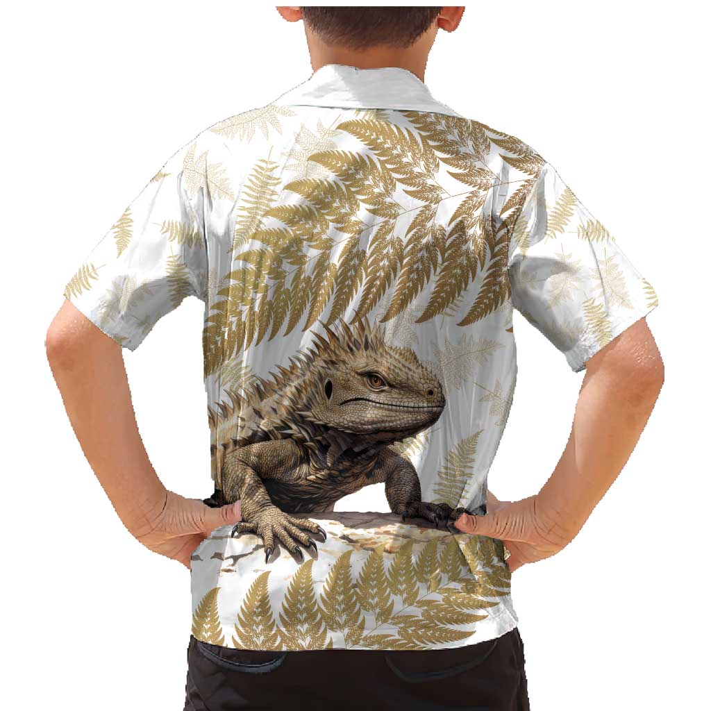 Gold New Zealand Tuatara Family Matching Mermaid Dress and Hawaiian Shirt Aotearoa Sphenodon Punctatus Silver Fern LT14 - Polynesian Pride
