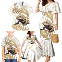 Gold New Zealand Tuatara Family Matching Mermaid Dress and Hawaiian Shirt Aotearoa Sphenodon Punctatus Silver Fern LT14 - Polynesian Pride