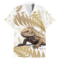Gold New Zealand Tuatara Family Matching Mermaid Dress and Hawaiian Shirt Aotearoa Sphenodon Punctatus Silver Fern LT14 Dad's Shirt - Short Sleeve Gold - Polynesian Pride