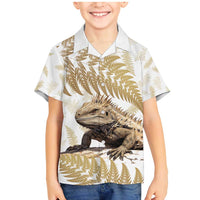 Gold New Zealand Tuatara Family Matching Mermaid Dress and Hawaiian Shirt Aotearoa Sphenodon Punctatus Silver Fern LT14 Son's Shirt Gold - Polynesian Pride
